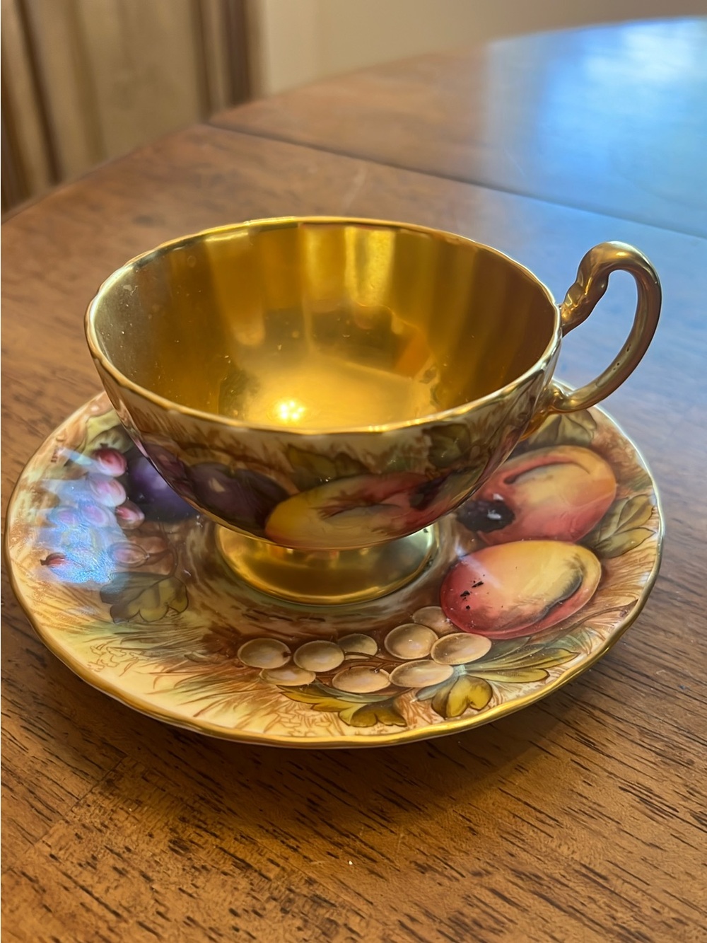 Ansley English fine bone China Orchard Fruit Gold Tea Cup and Saucer PRISTINE